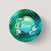 Mermaid Pearls and Scales Monogram Green ID600 Button (Vorderseite)