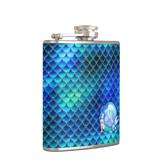 Mermaid Perls and Scales Monogram Blue ID600 Flachmann (Rechts)