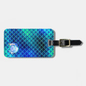 Mermaid Perls and Scales Monogram Blue ID600 Gepäckanhänger (Vorderseite horizontal)