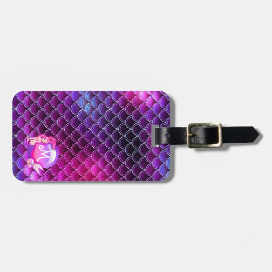 Mermaid Perls and Scales Monogram Pink ID600 Gepäckanhänger (Vorderseite horizontal)