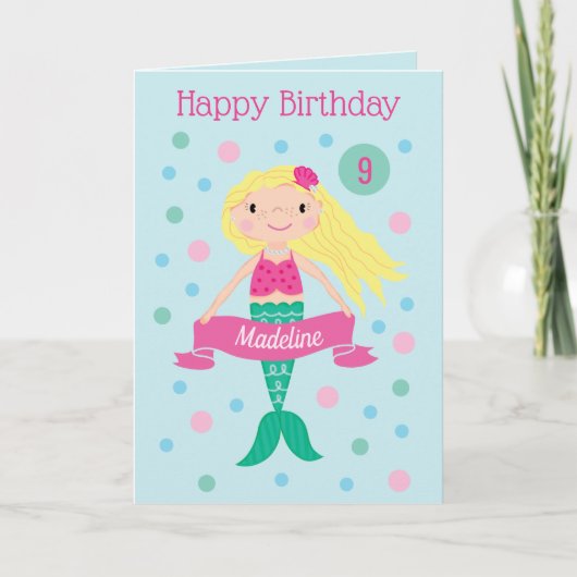 Mermaid Personalisiert Age & Name Niedliche Geburt Karte (Vorderseite)