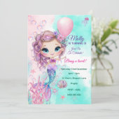 Mermaid Personalisiert Birthday Einladung (Stehend Vorderseite)