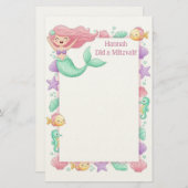 Mermaid Personalisiert Mitzvah Note Briefpapier (Vorne/Hinten)