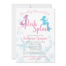 Mermaid Pink Aquamarin Girl Baby Dusche Einladung