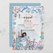 Mermaid Pink Blue Birthday Party Einladung (Vorne/Hinten)