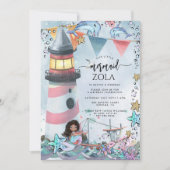 Mermaid Pink Blue Birthday Party Einladung (Vorderseite)