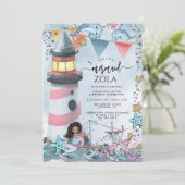 Mermaid Pink Blue Birthday Party Einladung (Stehend Vorderseite)