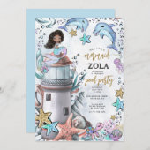 Mermaid Pink Blue Birthday Pool Party Einladung (Vorne/Hinten)