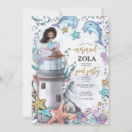 Mermaid Pink Blue Birthday Pool Party Einladung