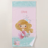 Mermaid Pink Blue Blond Haar Girl Name Beach Handt Strandtuch (Vorderseite)