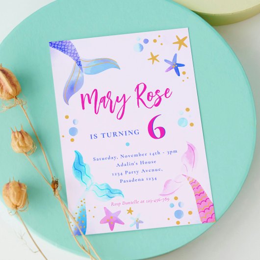Mermaid Pink Blue Geburtstagsparty Einladung