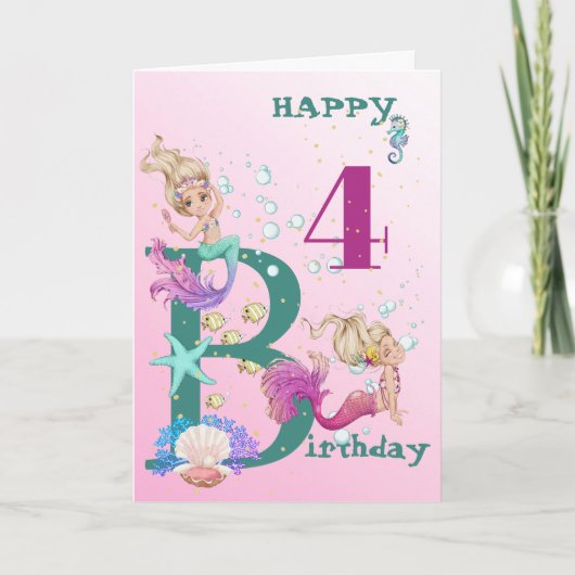 Mermaid Pink Blue Personal Age Niedlich Card Karte (Vorderseite)