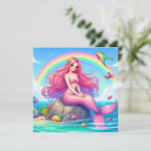Mermaid Pink Einladung (Stehend Vorderseite)