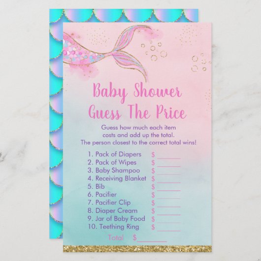 Mermaid Pink Gold Baby Dusche schätzt das Preisspi (Vorne/Hinten)