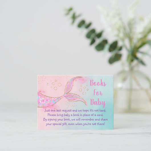 Mermaid Pink Gold Baby Showbuchanfrage Begleitkarte (Stehend Vorderseite)
