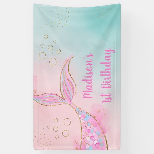 Mermaid Pink Gold Geburtstag Banner (Vertikal)
