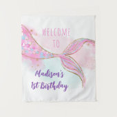 Mermaid Pink Gold Geburtstag Hintergrund Wandteppich (Vorderseite)