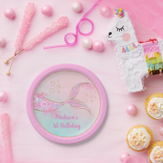 Mermaid Pink Gold Geburtstag Pappteller (Party)