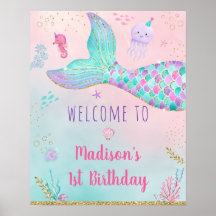 Mermaid Pink Gold unter dem Meer Geburtstag Willko