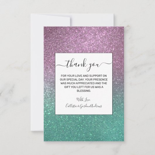 Mermaid Pink Green Funkelnd Glitzer Ombre Dankeskarte (Vorderseite)