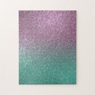 Mermaid Pink Green Funkelnd Glitzer Ombre Puzzle