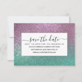 Mermaid Pink Green Funkelnd Glitzer Ombre Save The Date (Vorderseite)