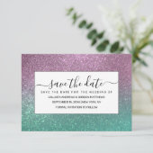 Mermaid Pink Green Funkelnd Glitzer Ombre Save The Date (Stehend Vorderseite)