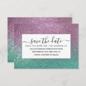 Mermaid Pink Green Funkelnd Glitzer Ombre Save The Date (Vorne/Hinten)