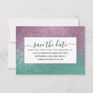 Mermaid Pink Green Funkelnd Glitzer Ombre Save The Date
