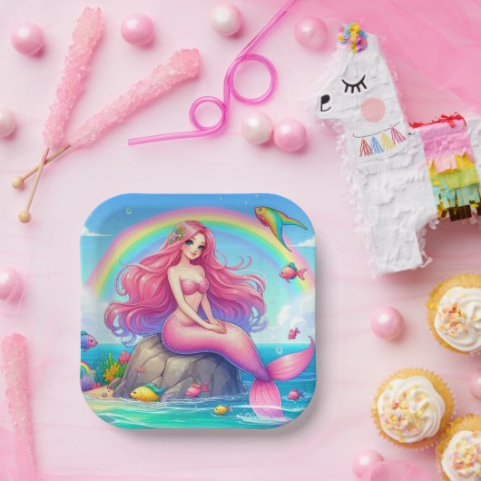 Mermaid Pink Haarpapiere Teller (Party)