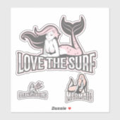 Mermaid Pink Liebe die Surffreunde Sticker (Blatt)