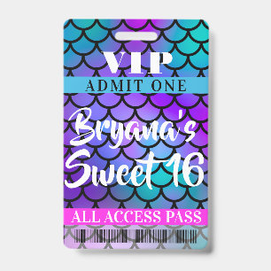 Mermaid Pink Lila Aquamarines Party Sweet 16 VIP P Ausweis