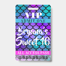 Mermaid Pink Lila Aquamarines Party Sweet 16 VIP P Ausweis