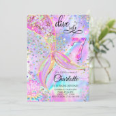 Mermaid Pink Lila Geburtstag Einladung (Stehend Vorderseite)