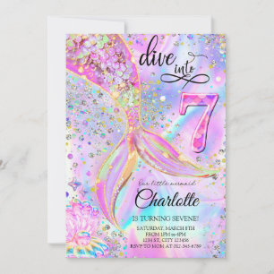 Mermaid Pink Lila Geburtstag Einladung