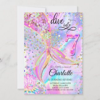 Mermaid Pink Lila Geburtstag Einladung