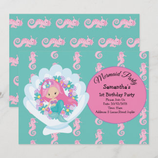 Mermaid Pink Lila Geburtstagsparty Einladung