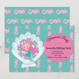 Mermaid Pink Lila Geburtstagsparty Einladung