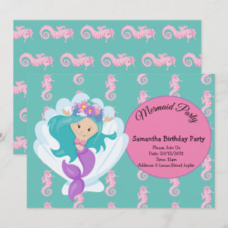 Mermaid Pink Lila Geburtstagsparty Einladung