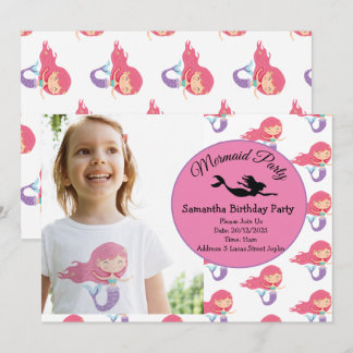 Mermaid Pink Lila Geburtstagsparty Einladung
