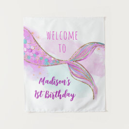 Mermaid Pink Lila Gold Geburtstag Hintergrund Wandteppich