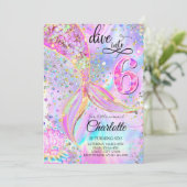 Mermaid Pink Lila tauchen in 6. Geburtstag Einladung (Stehend Vorderseite)