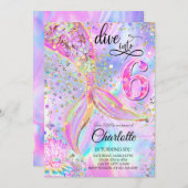 Mermaid Pink Lila tauchen in 6. Geburtstag Einladung (Vorne/Hinten)