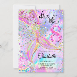Mermaid Pink Lila tauchen in acht Geburtstag Einladung