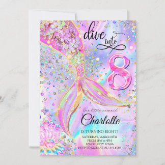 Mermaid Pink Lila tauchen in acht Geburtstag Einladung