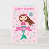 Mermaid Pink Personalisiert Age & Name Geburtskart Karte (Vorderseite)