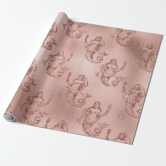 Mermaid Pink Rose Gold Pink Princess Glitzer Geschenkpapier (Ungerollt)