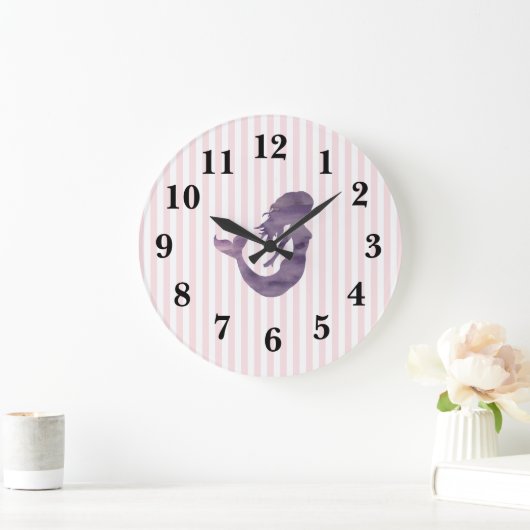 Mermaid Pink Strip Preppy Large Clock Große Wanduhr (Zuhause)