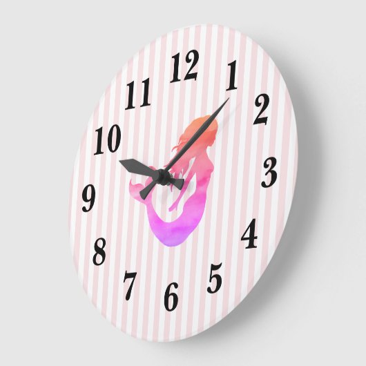 Mermaid Pink Strip Preppy Large Clock Große Wanduhr (Winkel)