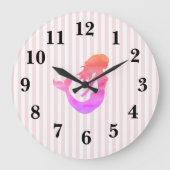 Mermaid Pink Strip Preppy Large Clock Große Wanduhr (Vorderseite)